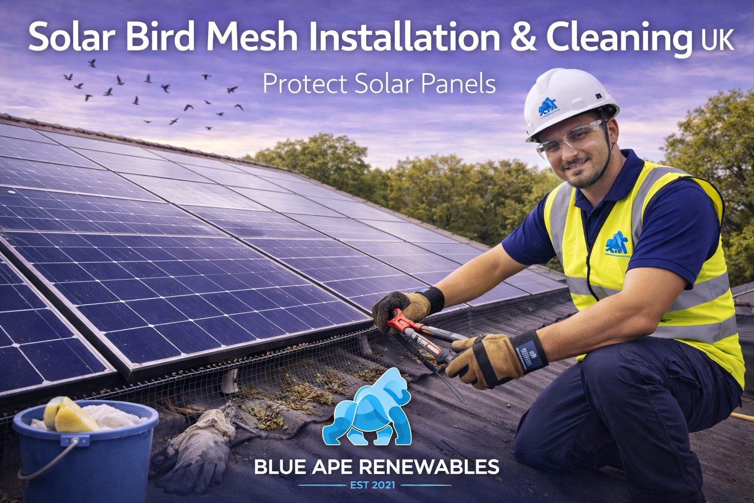 Solar Bird Mesh Installation & Cleaning UK | Protect Solar Panels | Blue Ape Renewables