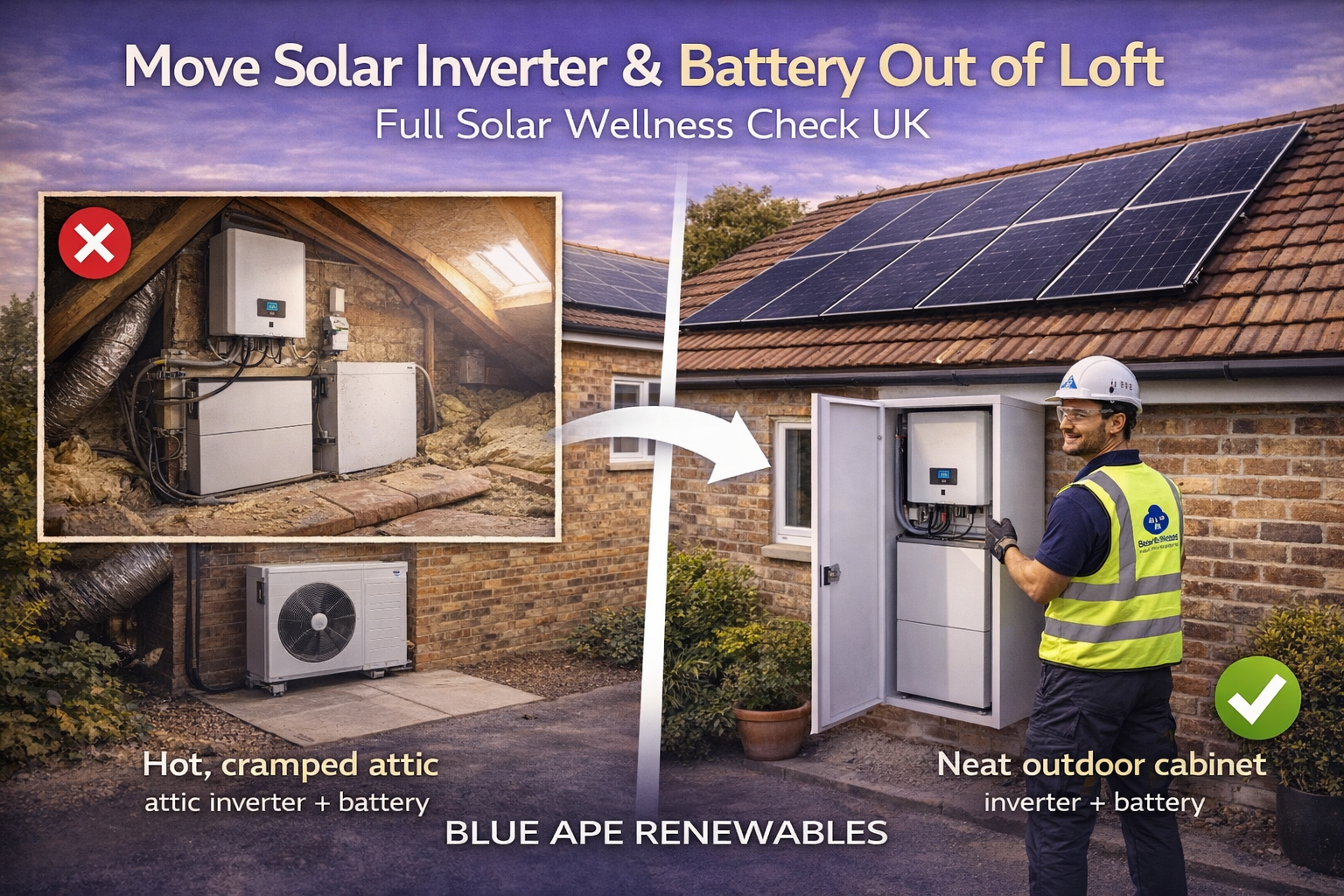 Move Solar Inverter & Battery Out of Loft | Full Solar Wellness Check UK | Blue Ape Renewables