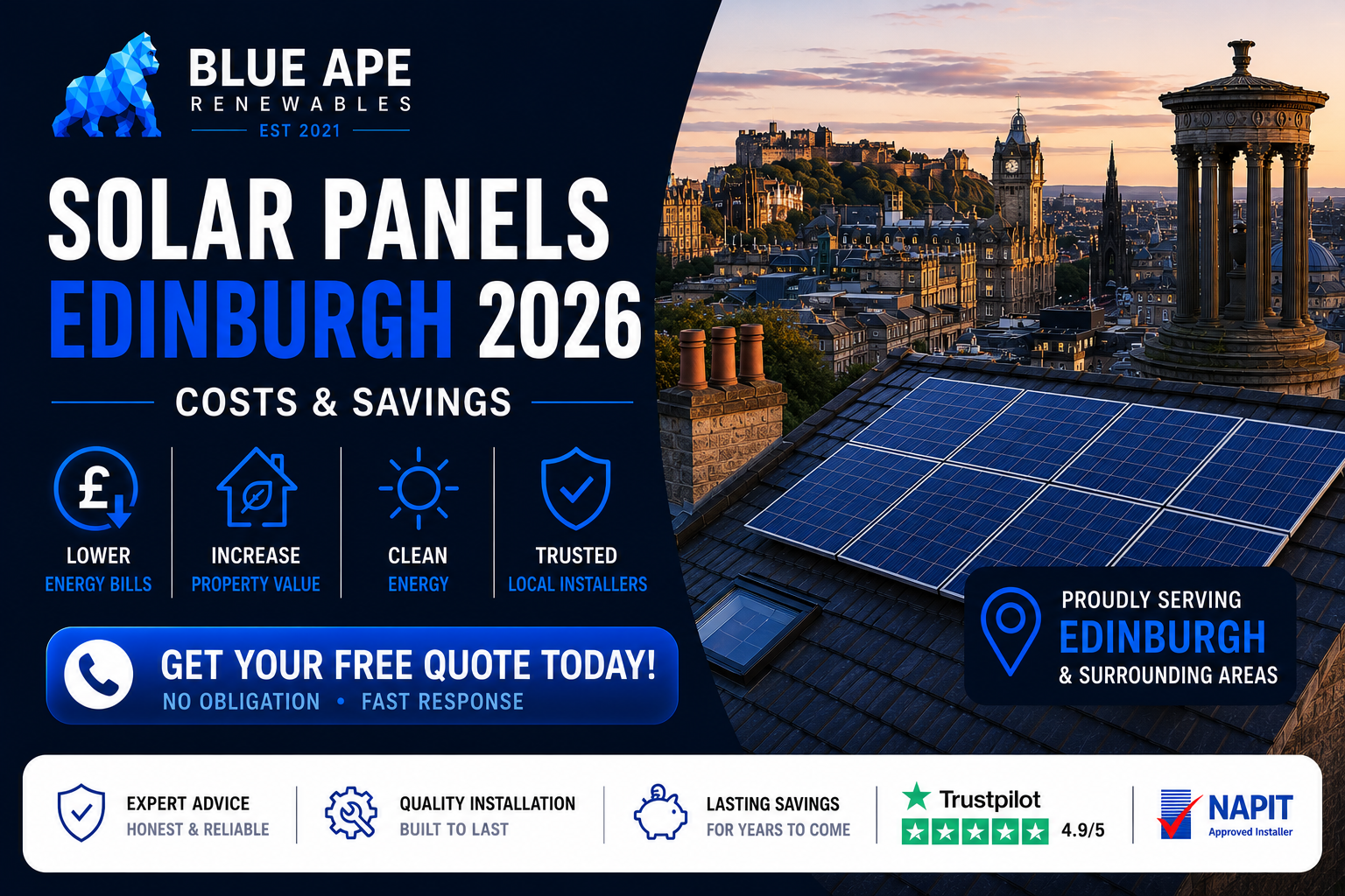 Solar Panels Edinburgh 2026: Costs & Scottish Grant Guides | Blue Ape