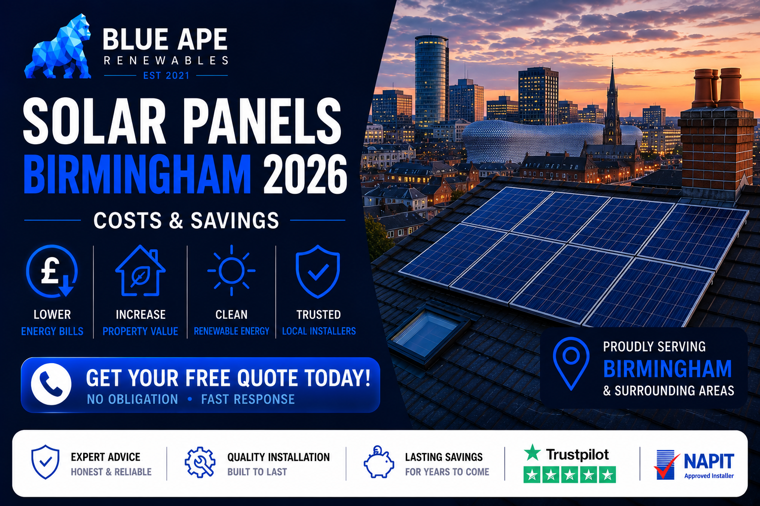 Solar Panels Birmingham 2026: Costs & Savings | Blue Ape